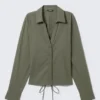 Cropped Open Back Shirt – Dark Khaki Green