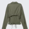 Cropped Open Back Shirt – Dark Khaki Green