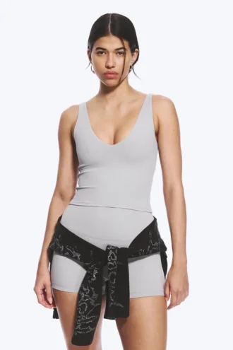 Cropped Plunge Sports Top – Grey