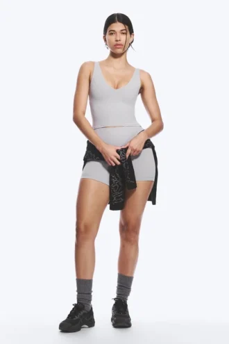 Cropped Plunge Sports Top – Grey