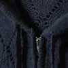 Cropped Pointelle Knit Zip Hoodie – Dark Blue
