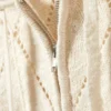 Cropped Pointelle Knit Zip Hoodie – Off-White