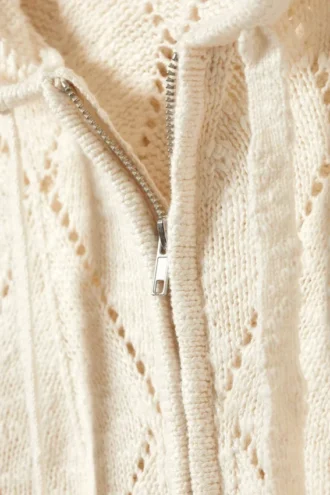 Cropped Pointelle Knit Zip Hoodie – Off-White