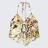 Cropped Printed Halterneck Top – Brown & Green Floral Dots