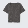 Cropped Printed Ribbed Cotton T-Shirt – Black – Acid Spray