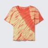 Cropped Printed Ribbed Cotton T-Shirt – Bright Red Tie-Dye