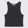Cropped Ribbed Cotton Tank – Dark Grey