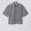 Cropped Short Sleeve Shirt – Black & White Check