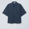 Cropped Short Sleeve Shirt – Dark Blue