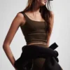 Cropped Sports Top – Dark Brown