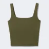 Cropped Sports Top – Dark Khaki Green