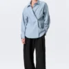 Cross-Buttoned Long-Sleeved Cotton Shirt – Light Blue