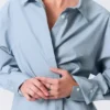 Cross-Buttoned Long-Sleeved Cotton Shirt – Light Blue