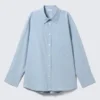 Cross-Buttoned Long-Sleeved Cotton Shirt – Light Blue