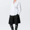 Cross-Buttoned Long-Sleeved Cotton Shirt – White