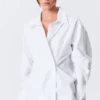 Cross-Buttoned Long-Sleeved Cotton Shirt – White