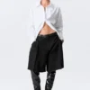Cross-Buttoned Long-Sleeved Cotton Shirt – White