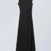 Cupro Maxi Drape Dress – Black