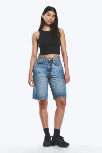 Curve High Waisted Wide Leg Denim Shorts – Blue Horses – Medium Blue