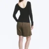 Deep Back Long-Sleeved Top – Black
