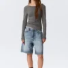 Deep Back Long-Sleeved Top – Grey