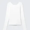 Deep Back Long-Sleeved Top – White
