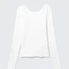 Deep Back Long-Sleeved Top – White