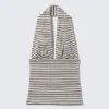 Deep Halterneck Top – Dark Mole & White Stripes