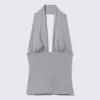 Deep Halterneck Top – Dusty Grey