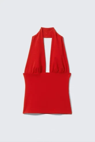 Deep Halterneck Top – Red