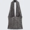 Deep Shimmer Halterneck Top – Dark Grey Shimmer