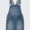 Denim Dungaree Mini Dress – Sunset Blue – Medium Blue