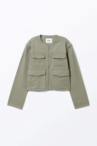 Detachable Sleeve Cotton Jacket – Light Dusty Khaki Green