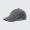 Distressed Cotton Canvas Baseball Cap – Embroidered Washed Black