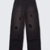 Distressed Cotton Terry Sweatpants – Dark Blue