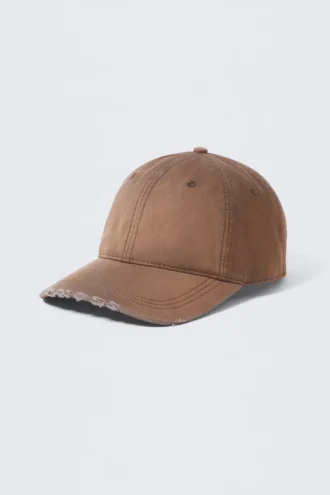Distressed Cotton Twill Baseball Cap – Washed Brown