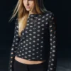 Distressed Long-Sleeved Boat-Neck Top – Dark Grey