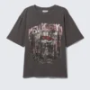 Distressed Printed Short-Sleeved T-Shirt – Dark Grey – Rock ‘N’ Roll