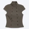 Double Breasted Cotton Top – Dark Mole