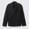 Double-Breasted Fitted Blazer – Black – Pinstriped