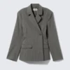 Double-Breasted Suiting Blazer – Striped Dark Grey Melange