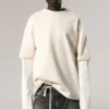 Double-Layered Cotton T-Shirt – Light Beige & White