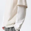 Double-Layered Cotton T-Shirt – Light Beige & White