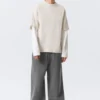 Double-Layered Cotton T-Shirt – Light Beige & White