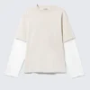 Double-Layered Cotton T-Shirt – Light Beige & White