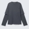 Double-Layered Cotton T-Shirt – Washed Dark Blue
