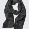 Double Layered Jacquard-Knit Scarf – Black