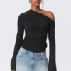 Drape Asymmetric Lyocell Top – Black