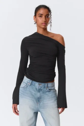 Drape Asymmetric Lyocell Top – Black