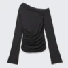 Drape Asymmetric Lyocell Top – Black